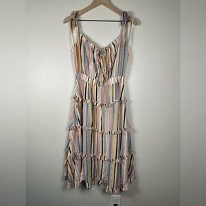 PINCH Bohemian Chic Multicolor Tiered Ruffle Striped Midi Dress